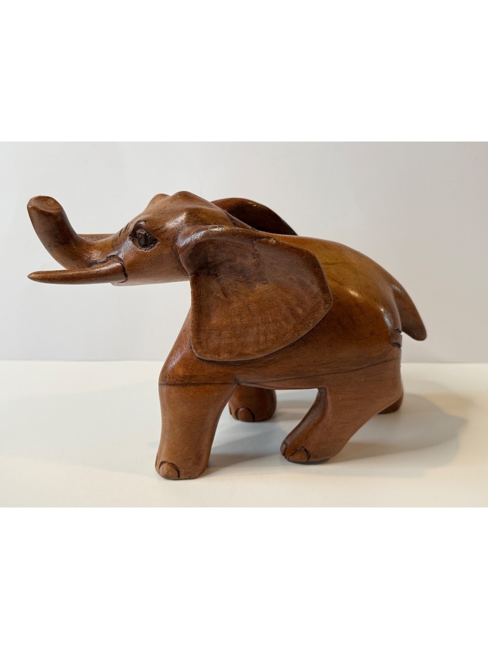 Jamaica Hand Carved Wood Elephant Sculpture 10” Folk Art